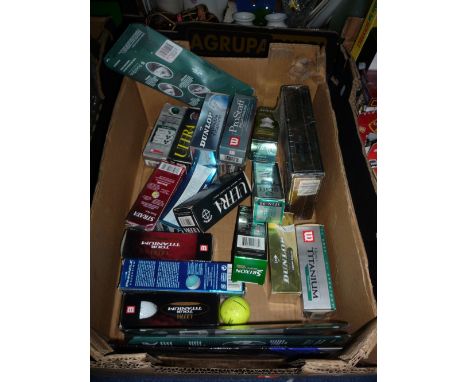 VARIOUS BOXES OF GOLF BALLS AND GLOVES, to include Dunlop, Prostaff, Titleist, etc