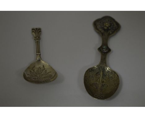 TWO FANCY CADDY SPOONS, one with turquoise detail