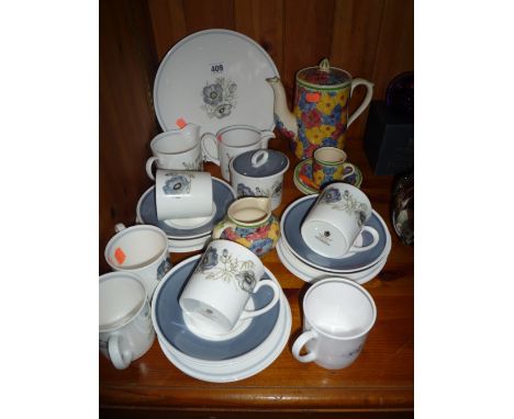 A WEDGWOOD SUSIE COOPER DESIGN TEASET, 'Glen Mist' (21), a matching jug and six pieces Adams 'Titan' ware