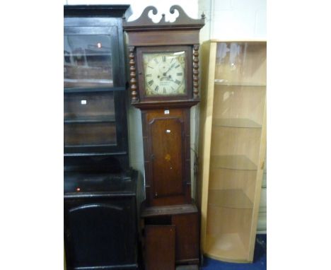 A GEORGIAN OAK AND MAHOGANY LONGCASE CLOCK, 8 day movement, painted square dial marked John Mason Newcastle (pendulum and two