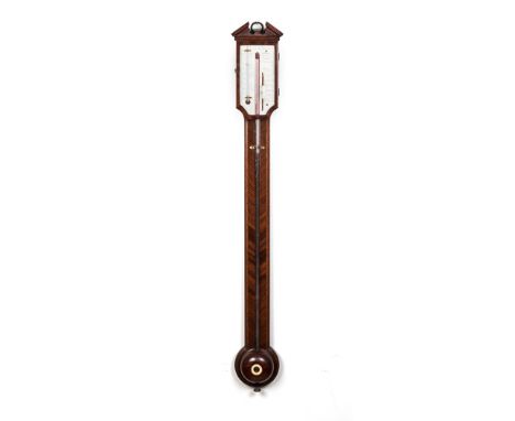 AN 18TH CENTURY MAHOGANY STICK BAROMETER, STAMPED 180, J M RONKETTI, CIRCA 1785 the rectangular silvered brass scale inscribe