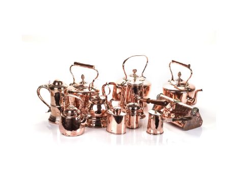 A MISCELLANEOUS GROUP OF COPPER ITEMS, LATE 19TH/EARLY 20TH CENTURY comprising: a Tea Caddy, a Salt Shaker, a Hot Milk Pot, a