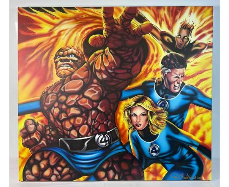 COMIC BOOK ART - An artist proof print of the Fantastic Four on canvas by Paul Mellia signed with limited edition number 11/1