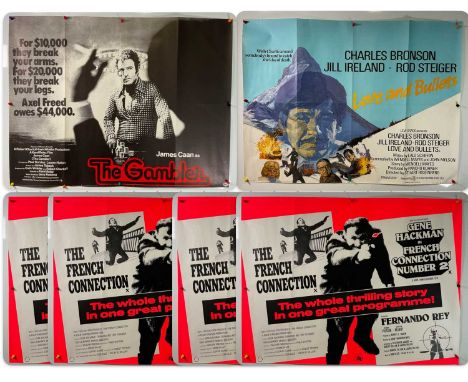 A small group of crime film posters comprising FRENCH CONNECTION / FRENCH CONNECTION 2 (1975) double bill (x 5), THE GAMBLER 