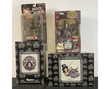 A group of ALICE COOPER figurines/models comprising an Art Asylum Rock n The Box musical playing figurine, and a McFarlane To