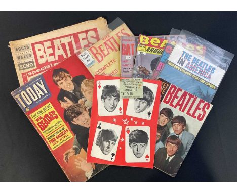 THE BEATLES - A ticket stub from the show in Cardiff, November 7th 1964 and tour programme together with a group of magazines