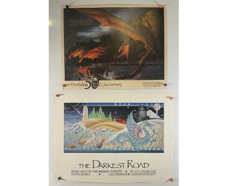 A pair of Unwin Hyman book advertisement posters comprising THE HOBBIT 50th Anniversary poster - The Death of Smaug by John H
