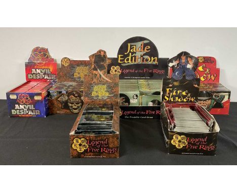 A large quantity of LEGEND OF THE FIVE RINGS trading cards to include a Fire and Shadow retailers box of 12 starter decks and