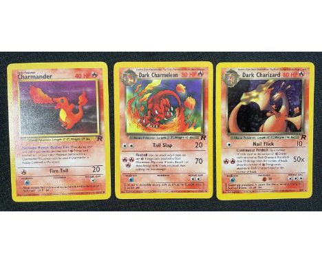 POKÉMON - Dark Charizard evolution set comprising CHARMANDER (R, 50/82), DARK CHARMANDER (R32/82) and DARK CHARIZARD (R, 4/82
