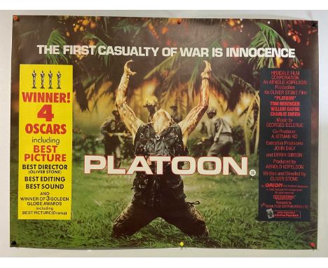 PLATOON (1986) UK Quad film poster for the gritty Vietnam war film starring Willem Dafoe, Charlie Sheen and Tom Berenger, rol