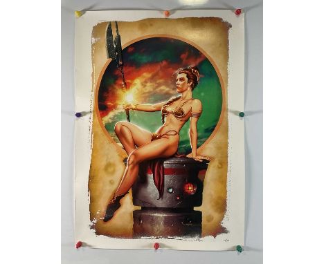 STAR WARS - An artist proof print of Slave Leia by Carlos Valenzuela, limited edition and hand numbered in pencil 19/77, 42cm