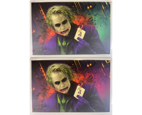 A pair of alternative movie posters of Heath Ledger as THE JOKER from Chris Nolan's THE DARK KNIGHT, two stunning green and p