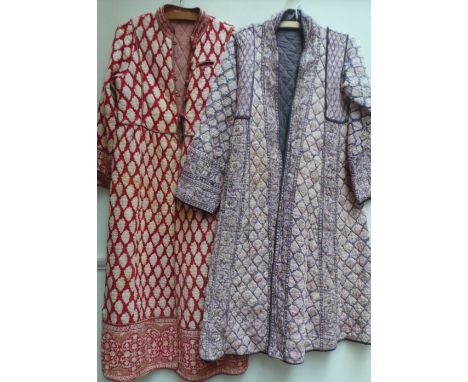 Two vintage Indian cotton print light quilted jackets approximate size 10/12. Fair condition. (2)