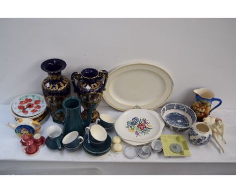 A quantity of china including Poole, Sadler and two large blue glazed vases