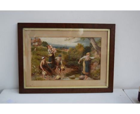 After Miles Burket Foster, Gathering Wild Flowers, lithograph, Tayler and Co. label lower right, framed 50 x 30cm