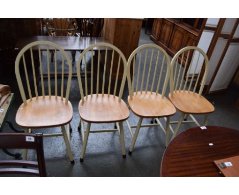 A set of four stick back painted pine kitchen chairs (4)