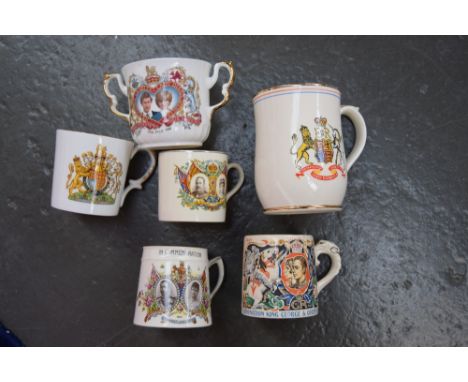 A quantity of commemorative ware including Spode, Royal Worcester, Aynsley, Burleigh ware, Wade and Devon Ware