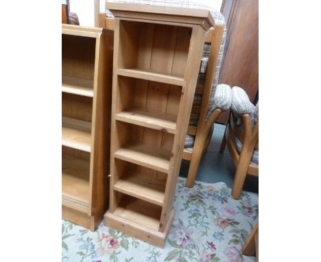 A narrow pine four shelf bookcase, 30cmW