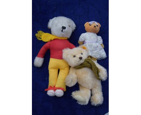 A Steiff teddy bear with a Rupert bear teddy bear and one other