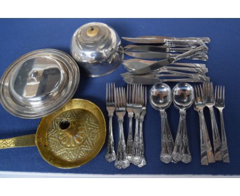 A set of silver plated fiddle, shell and thread pattern flatware, including knives, forks and spoons, with another Art Deco s