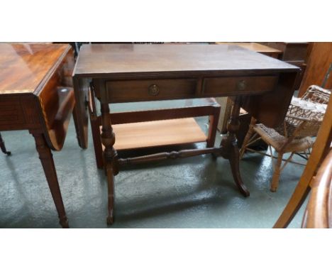 A 20th century mahogany sofa table by Strongbow Furniture, two drawers on turned supports