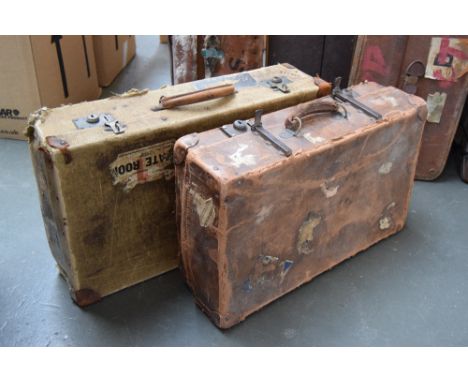 A vintage Revelation suitcase (60cm L)  with travel stickers and one other canvas travel case (65cm L) and Best & Co Travel t