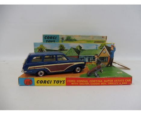 Corgi Toys - Ford Consul Cortina Super Estate Car, no. 440, complete with golfer, caddy boy, trolly and bag, also very good c