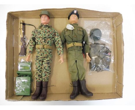 Two original Action Man figures, one circa 1967, painted head example, in rare first edition camo fatigues, the second includ