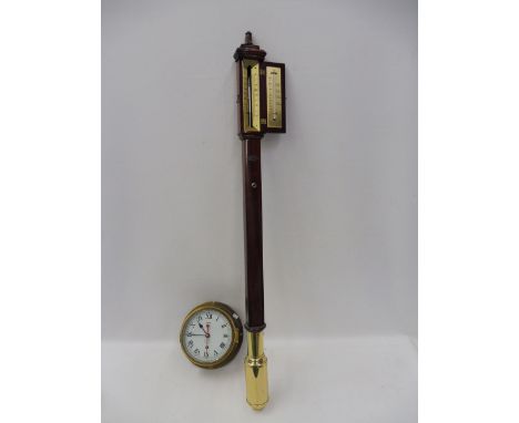 A mahogany stick barometer marked Obart SA and a ship's clock marked Charles Frodsham of London. 