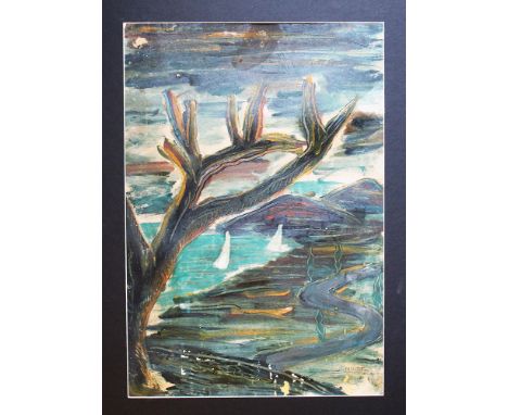 Artist 20th Century , boats in landscape , oil on paper , signed button right E. Noloe ? 42x29 cm 