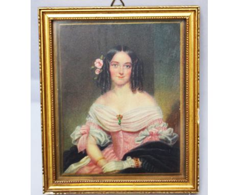 Miniature ,Portrait  on paper , framed around 1900. 13x10.5 cm 