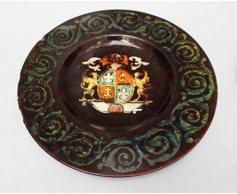 Ceramic dish painted , glazed, 18/19th Century- 37 cm diameter 