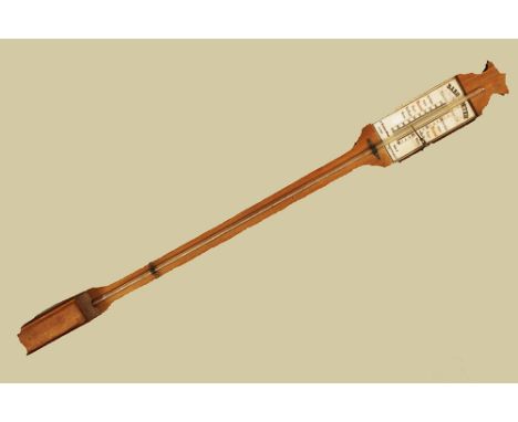 Barometer with glass scale , wooden panel , Vienna around 1900. 95 cm height 