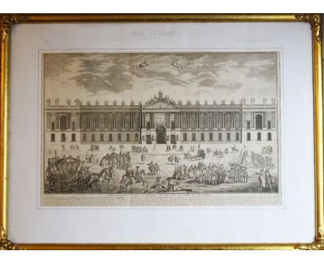 Facade Du Louvre , copper print by Blondel 1761 with description on paper framed under glass. 35x55 cm 