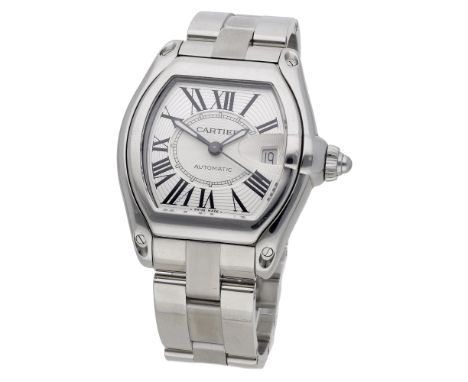 Cartier. A stainless steel tonneau-form automatic wristwatch with date and bracelet, Ref. 2510, Roadster, circa 2006. Movemen