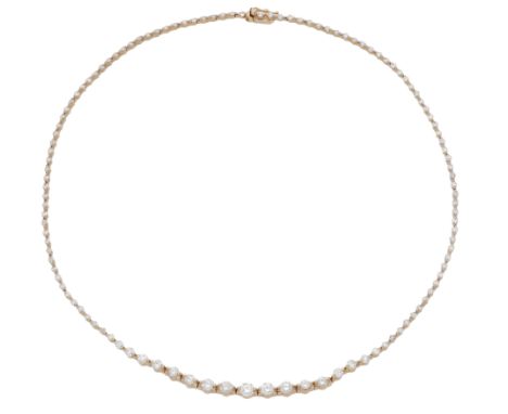 A diamond necklace, the graduated rivière set throughout with brilliant-cut diamonds, stamped ‘K18’, total diamond weight app