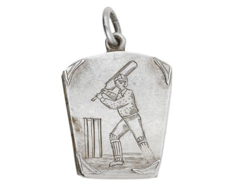 A silver locket, 1924, the lantern-shaped locket engraved with a batting cricketer, maker’s mark for H. Samuel, Birmingham ha