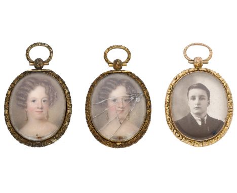 A pair of oval portrait miniatures of a young lady, second quarter, 19th century, both apparently the same sitter, head and s