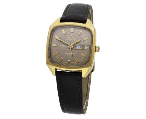 Zenith.  A gold plated automatic rectangular wristwatch with day and date, Respirator AF/P, circa 1975. Movement: cal. 405, a