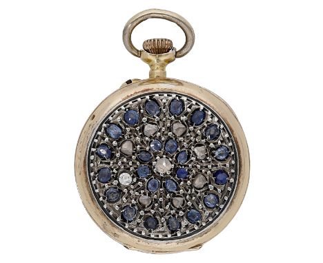 Swiss. A sapphire and diamond-set keyless watch, circa 1890. Movement: cylinder escapement. Dial: white enamel, Roman numeral