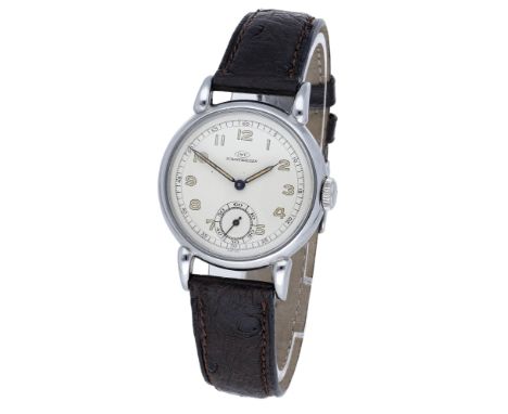IWC, Schffhausen. A steel wristwatch, circa 1940. Movement: manual winding. Dial: silvered, Arabic numerals, subsidiary secon
