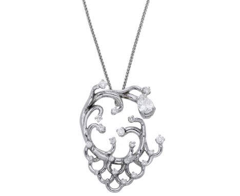 A diamond pendant by Graham Harron, modelled in the form of a wave, set with a pear-cut diamond weighing 1.30 carats, and sma