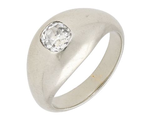 A diamond single stone ring, the bombé mount inlaid with an old cushion-cut diamond, diamond weight approximately 0.45 carat,