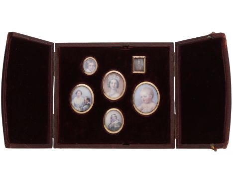 Of Royal interest: A late 19th century portrait miniature set, composed of five oval miniatures of the Royal family, glazed, 