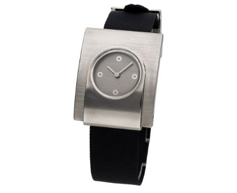 Pierre Cardin / Jaeger. A curved stainless steel rectangular wristwatch, Espace Collection, circa 1971. Movement: cal. 36, ma
