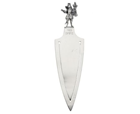 A silver bookmark of the Trusty Servant of Winchester College, the finial modelled as a figure with pig’s head, donkey ears, 