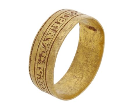A gold mourning ring, 1802, possibly by Matthew Govett, the outer band engraved ‘BENJ: DENMAN OB 31 JAN 1803 AE 33’, maker’s 