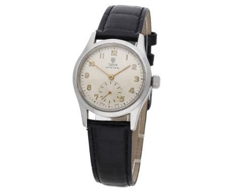 Tudor. A stainless steel wristwatch, Ref. 4453, Oyster, circa 1950. Movement: manual winding, 17 jewels. Dial: silvered, appl