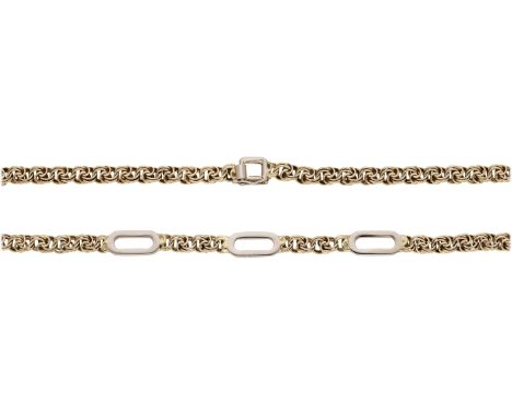 A fancy-link necklace, the fancy-link chain with three open hoops to the front, stamped ‘750’, partial Italian assay mark, le