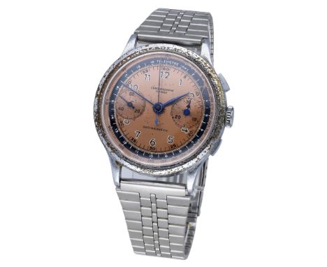 Chronographe Suisse. A stainless steel and chrome plated chronograph wristwatch, Ref. 1052, Anti-Magnetic, circa 1950. Moveme